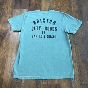 Brixton Men’s Tee Shirt Size M Standard Fit Teal Blue Wash Minimal Basic T-shirt